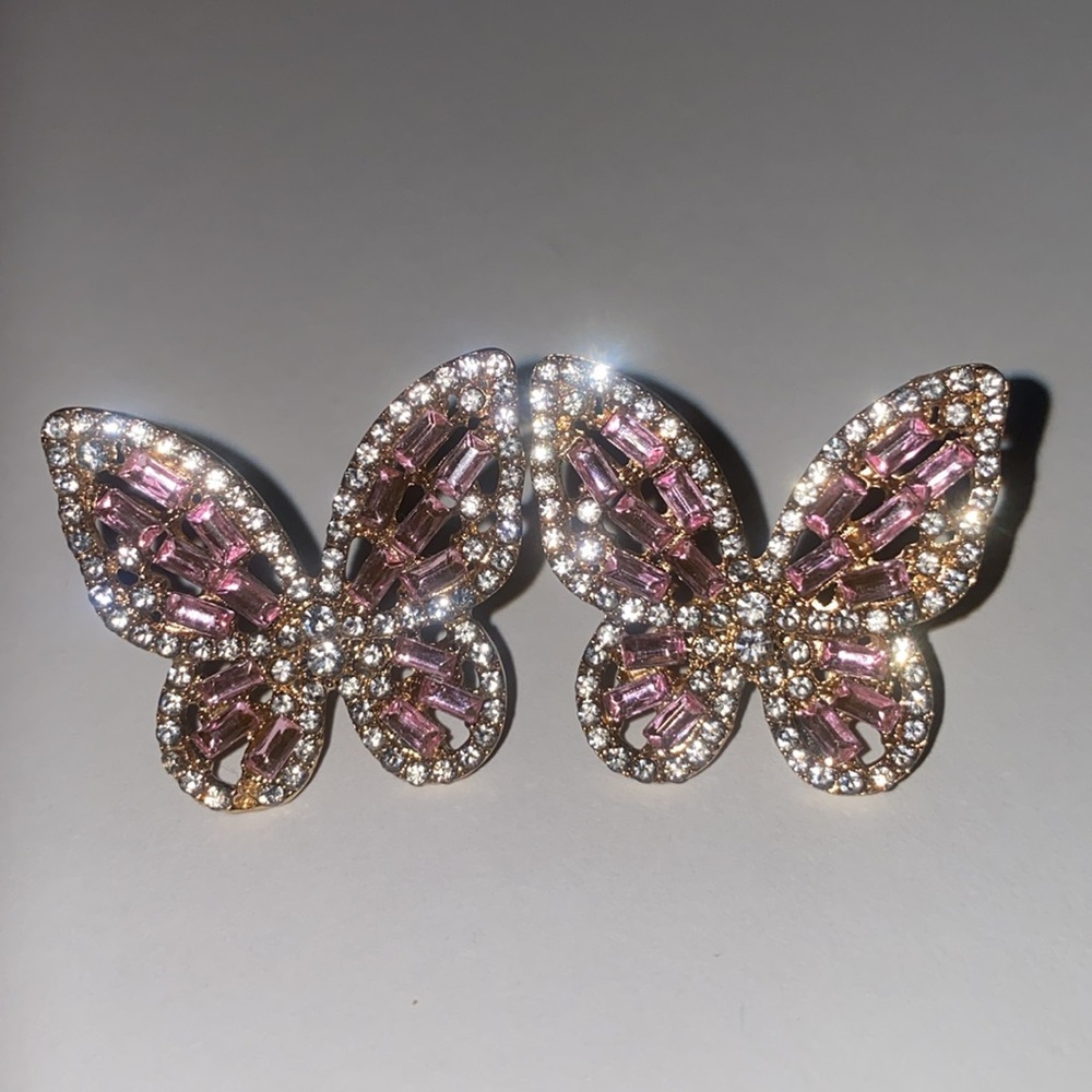 Crystal butterfly earrings pink and white - Picture 5 of 6